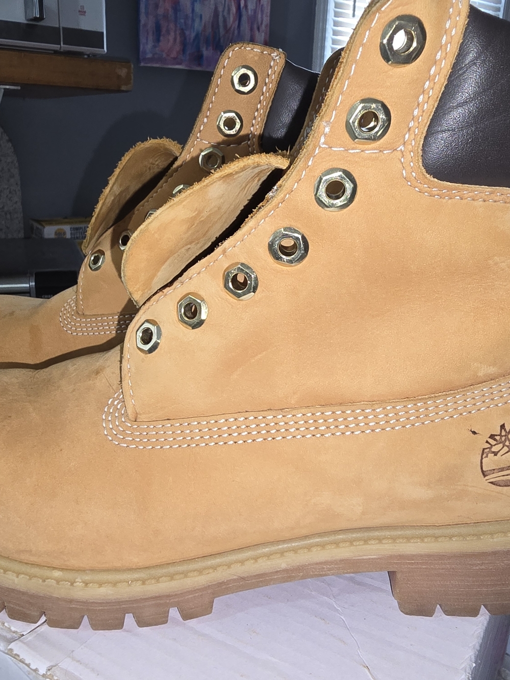 Timberland Wheat and Dark Brown Leather Collar Work Boots